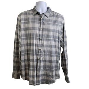 John Varvatos Men's Gray Luxe Shirt Size L Plaid Casual Western Workwear Classic